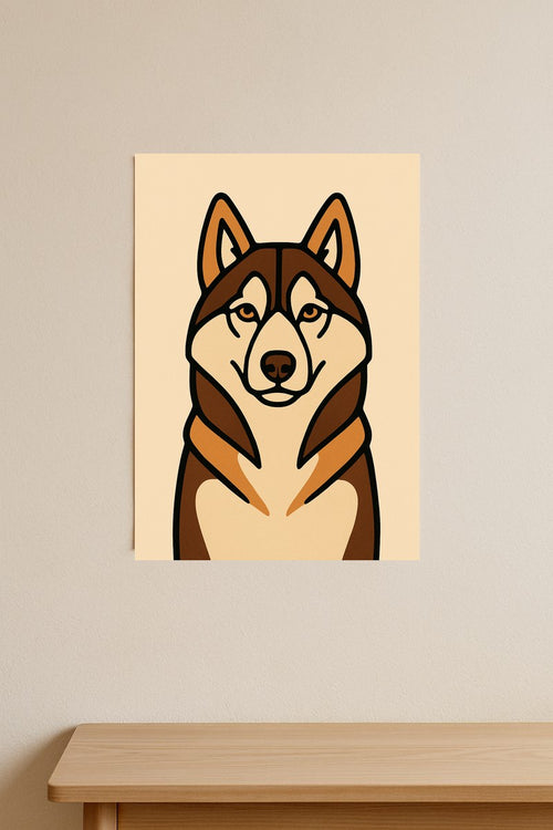 Bold line pet portrait poster print on a wall