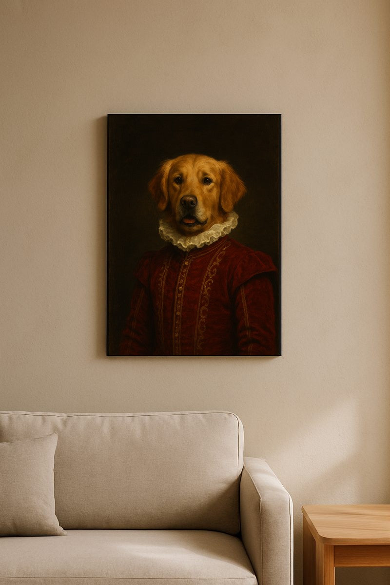 The Heirloom Gift Set — framed renaissance pet portrait on a wall