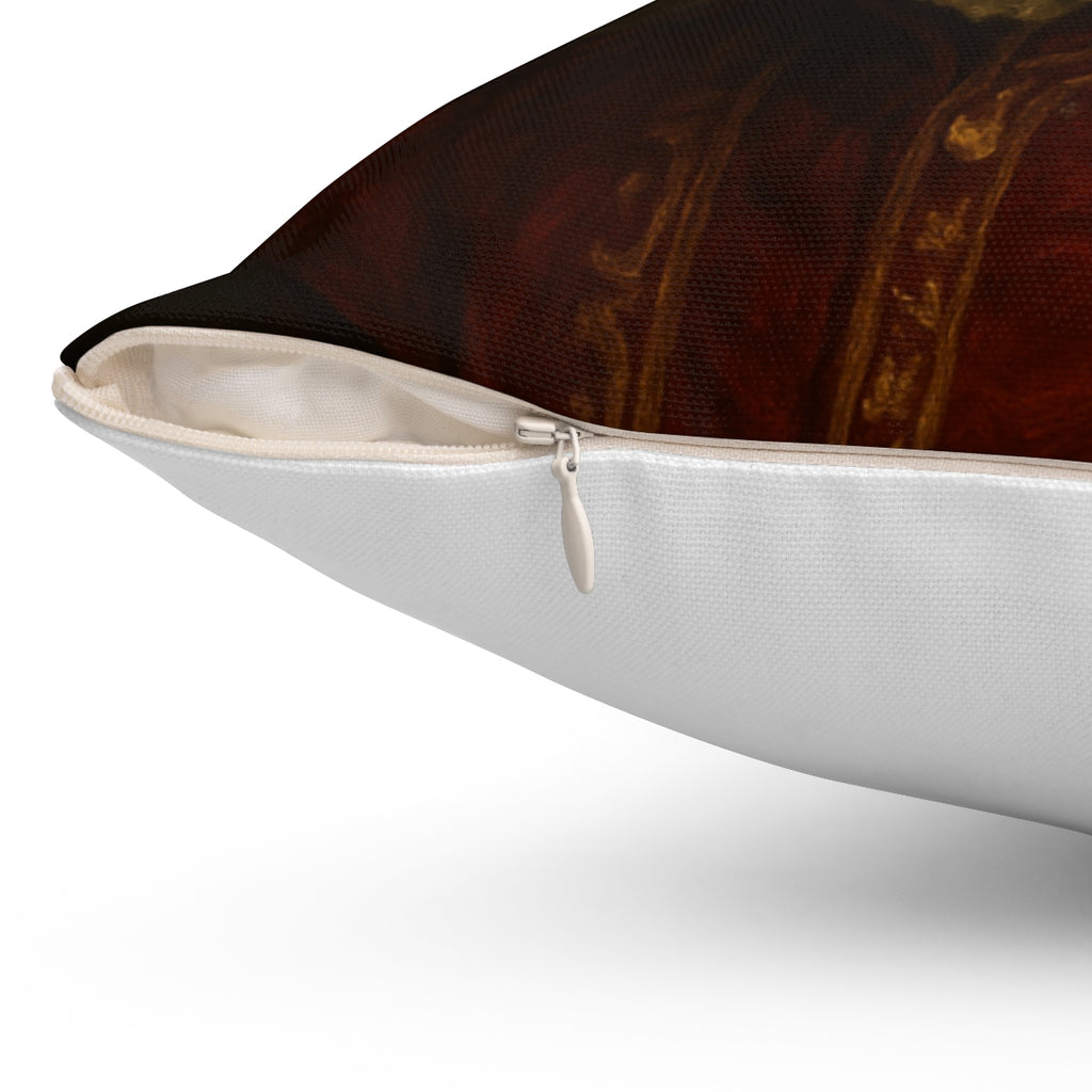 Custom pet portrait pillow, side view showing plush depth