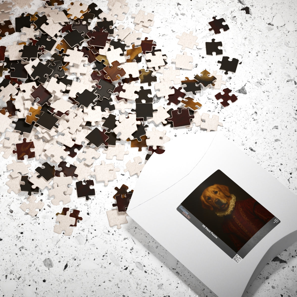 Pet portrait puzzle on a table