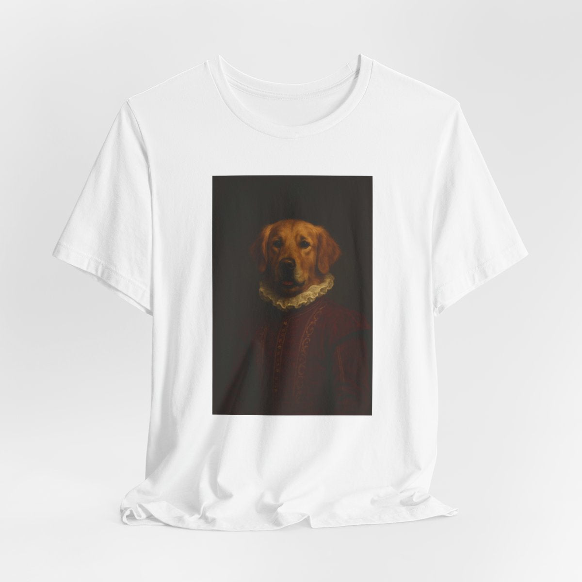 Pet portrait tee on a hanger