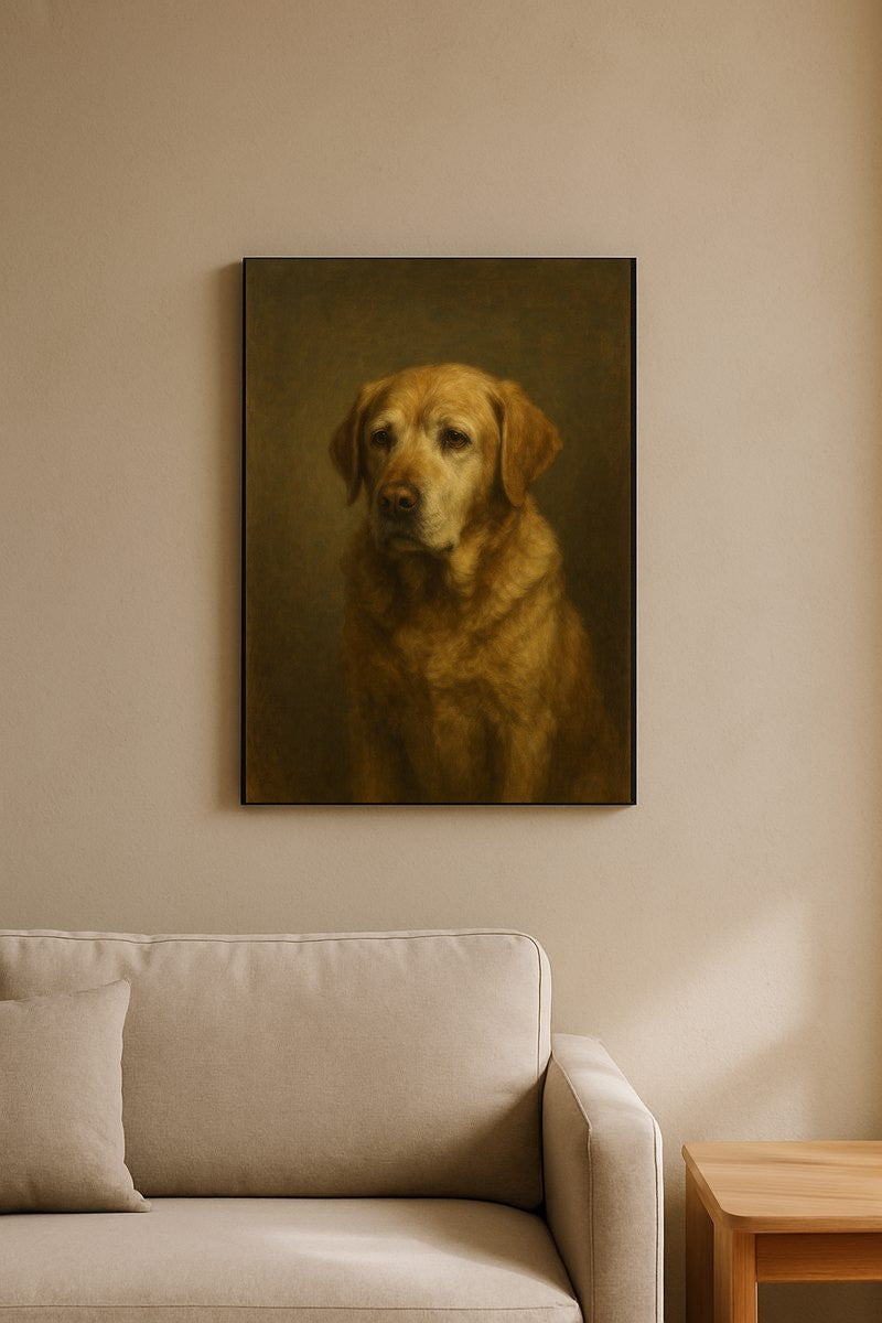 In Memoriam pet portrait framed print on a wall