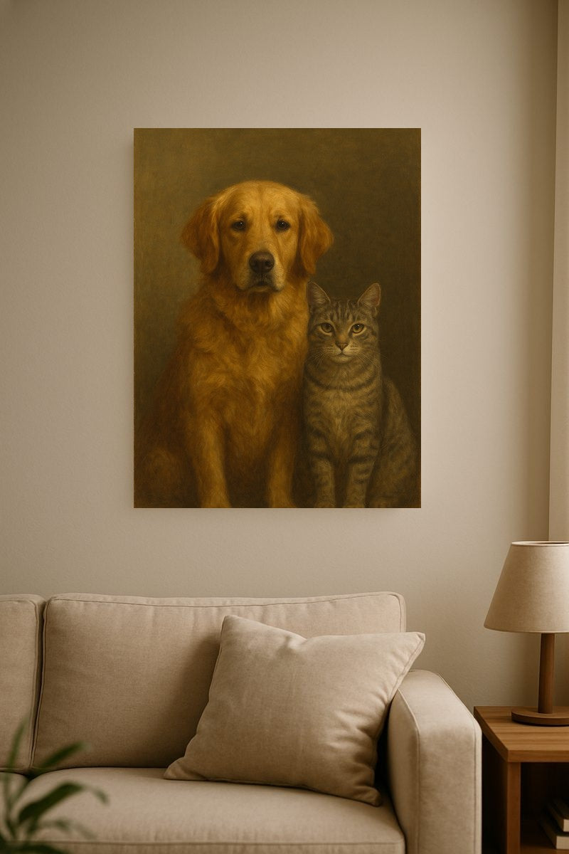 Multi-pet portrait on gallery-wrapped canvas