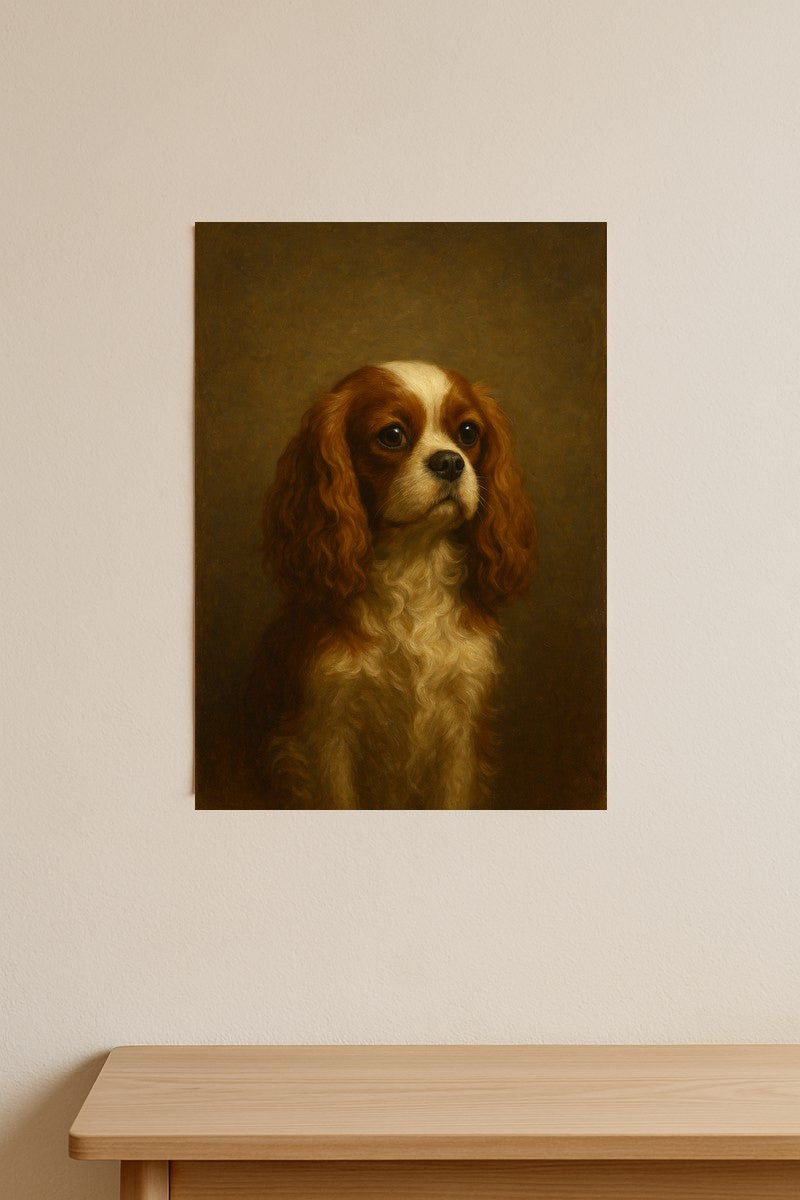 Classic oil pet portrait poster print on a wall