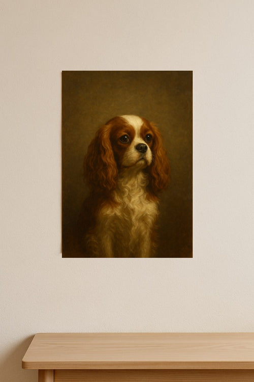 Classic oil pet portrait poster print on a wall