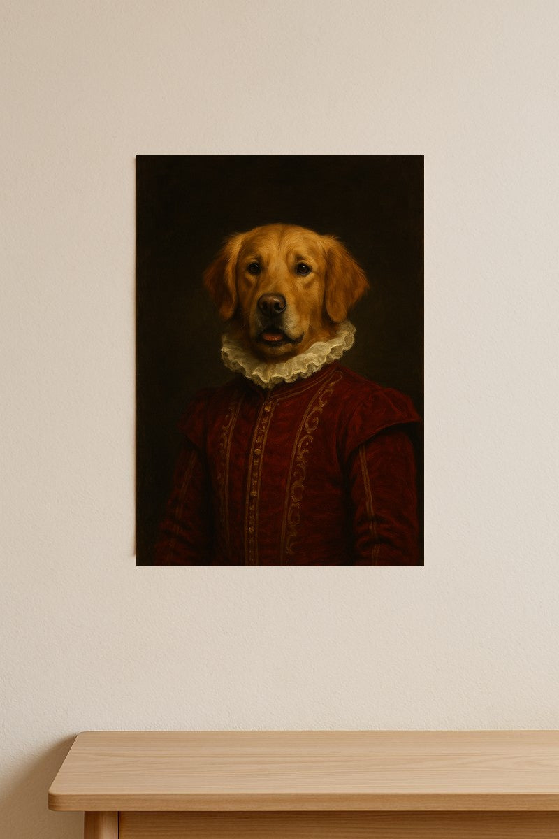 Renaissance pet portrait poster print on a wall