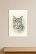 Watercolour pet portrait poster print on a wall